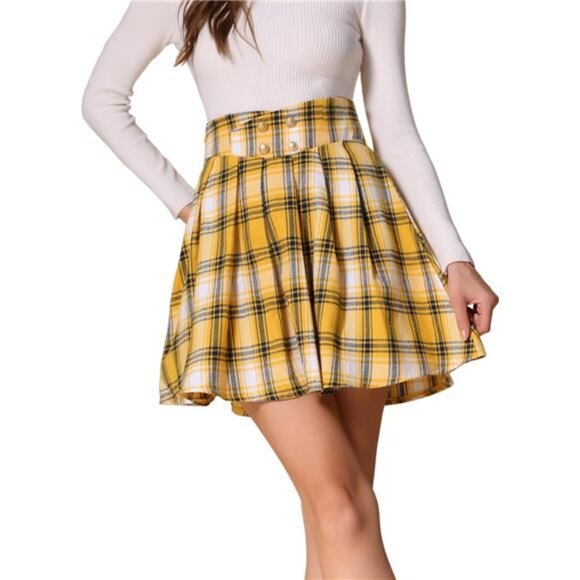 Plaid Mini Skirt for Women Yellow - Picture 1 of 5